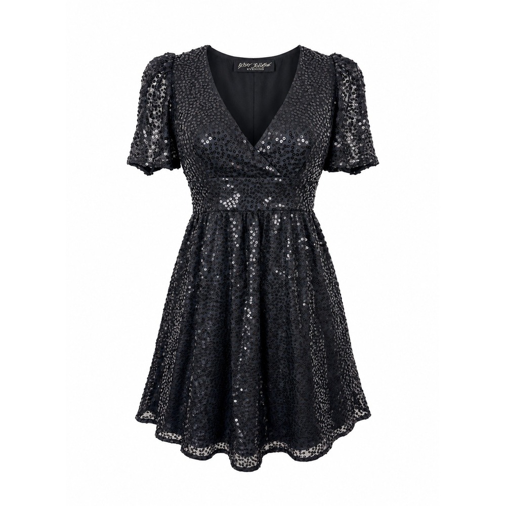 Betsey Johnson Evening Vintage Sequin Babydoll Silk Blend Dress Black Sz 2
